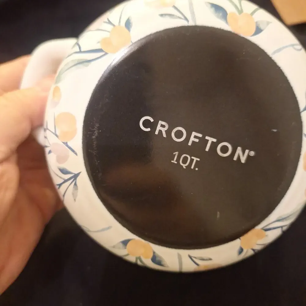 Crofton 1 Qt Enameled Steel Pot Floral with Lid Double Handles 2 Pots One Lid